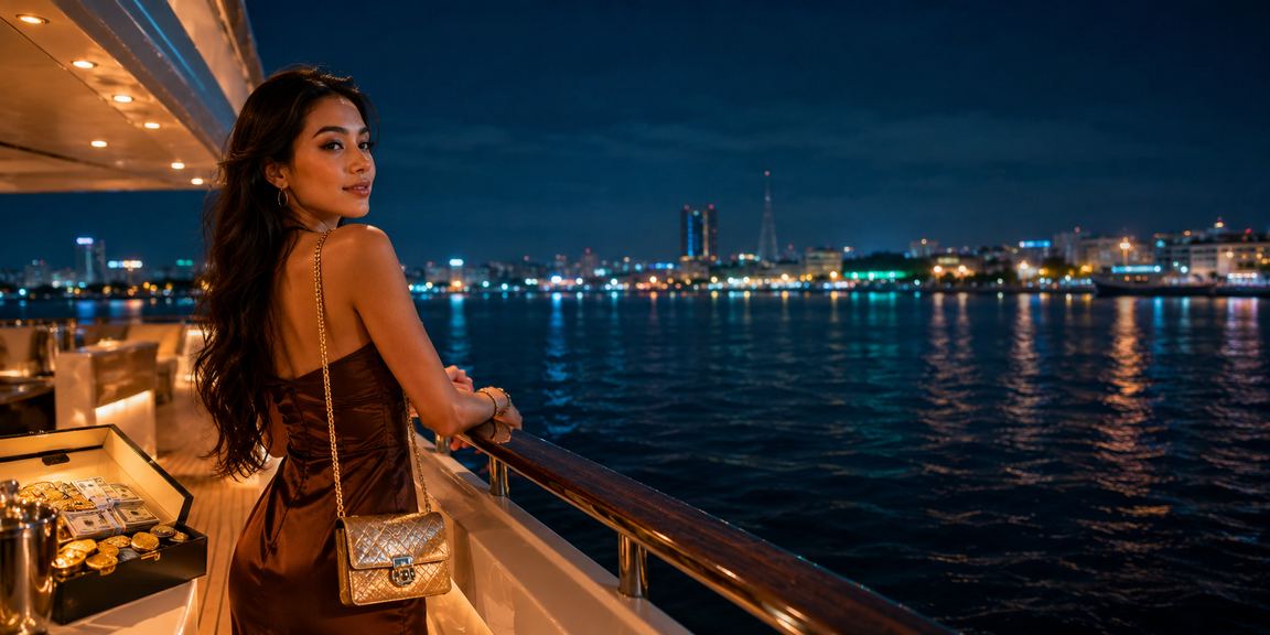 Model perempuan menampilkan informasi cashback bonus dengan tampilan cerah dan modern