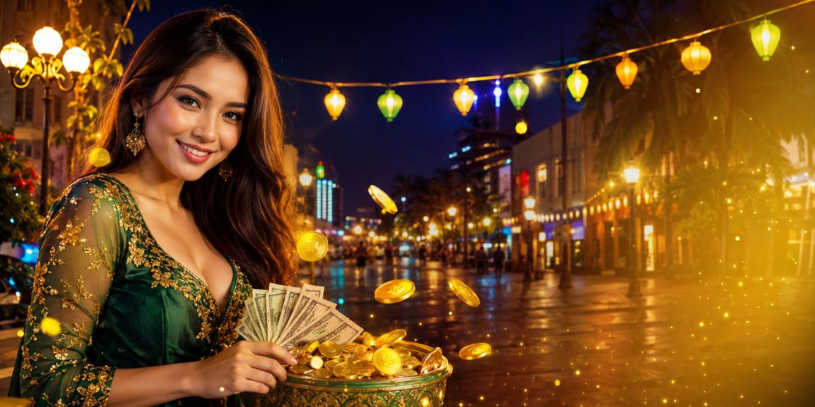 Visual neon yang mencolok menampilkan informasi cashback bonus dengan efek cahaya modern